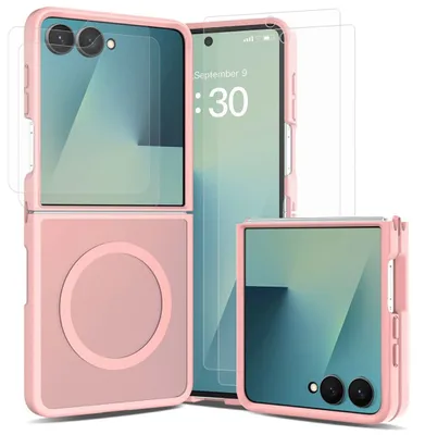 Productafbeelding van MagSafe hoesje + 2x beschermend glas + 2x folie, roze, voor Samsung Galaxy Z Flip8 5G