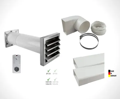 Produktbild von Abluftset AEROBOY Energiespar-Mauerkasten 125er System Edelstahlluftgitter Zwischenschaltersteuerung Dunstabzugshaubenzubehör