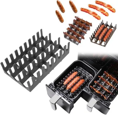 Produktbild von Silikonische, rechteckige, zweiteilige Grillrek für Airfryer und Grillzubehör, geeignet für Lebensmittel, hitzebeständiger Silikon für Bacon und Hotdogs