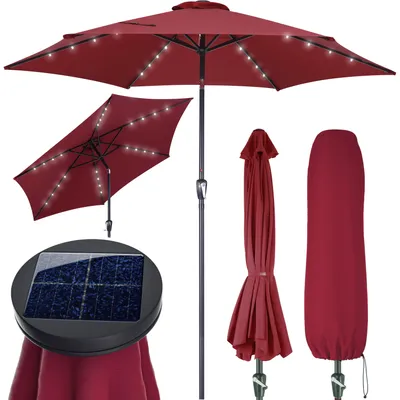 Obrázek produktu pro KINGSLEEVE® Slunečník LED osvětlení UV ochrana 80+ Solární ochranný kryt 300 cm velký kličkový skládací balkonový terasový zahradní slunečník tržní deštník červený
