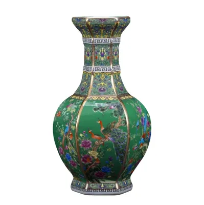 Immagine prodotto di Fine Asianliving Vaso cinese Porcellana Fiori Uccelli Verde D19xH32cm Vaso decorativo Vaso di fiori Vaso di ceramica orientale Vaso di decorazione Vaso di decorazione da tavolo moderno Vaso