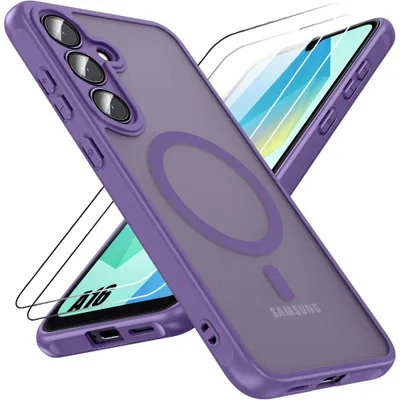 Image de Coque et 2 Verres Trempés pour Samsung Galaxy A16 4G/5G, Protection avec Cerle Magnétique et Vitre Caméra - Violet