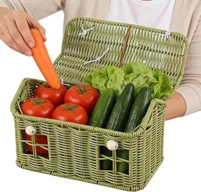 Produktbild von Garten Erntekorb - Picknickkorb Wohndekoration - Außenküche - Rustikales Design - 18x15x18 cm - Grün