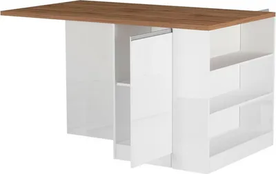Produktbild von Kücheninsel Dcannaval, zusätzlicher Ablagetisch, Küchenschrank mit 2 Türen, 100 % Italy, 160 x 90 x 90 cm, glänzendes Weiß und Eiche