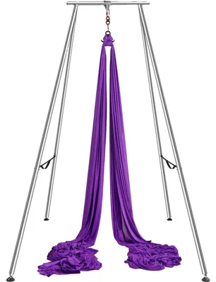 Produktbild von VEVOR Aerial Yoga Rahmen & Yoga Hängematte, 2,95 m Höhe Professioneller Yoga Swing Stand Kommt mit 12 Metern Aerial Hängematte, Max 250 kg Tragfähigkeit Yoga Rig für Indoor Outdoor Aerial Yoga, Blau, Lila