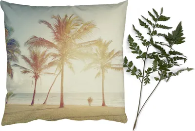 Produktbild von MuchoWow® Zierkissen Sofakissen Wohnzimmer Dekokissen 50x50 cm Meer - Palme - Sommer - Sonne - Strand - Komfort - Sofakissen