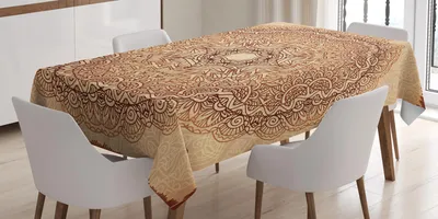 Produktbild von ABAKUHAUS Brown Mandala Tischdecke, Weinlese-ethnische aufwändige mit abstrakten Blättern auf Schattenbild-Hintergrund, 140 x 200 cm, Brown Ginger Beige