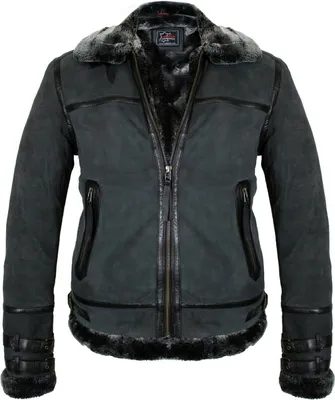 Produktbild von Herren Fell Lederjacke aus Echtem Ziegenleder Fliegerjacke Bomberjacke (S,Schwarz)