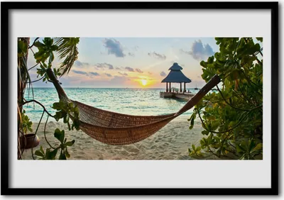 Produktbild von Bild 100x70 MDF-Rahmen Wandkunst Hammock Beach Sea Landschaft