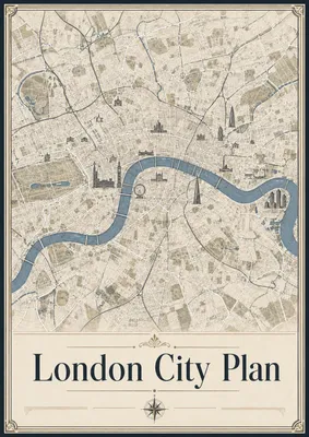 Immagine prodotto di Poster vintage con mappa della città, formato DIN A2 – Mappa di Londra, mappa decorativa della città di Londra, stampata su carta Ilford opaca