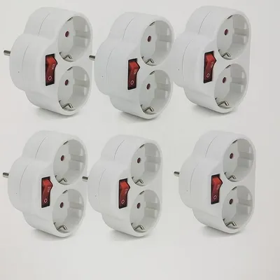 Produktbild von 6 x Steckdosen-Adapter mit Schalter und 2 Schuko Stecker Mehrfachstecker Mehrfachsteckdose Zwischenstecker