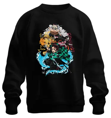 Produktbild von Kimetsu no Yaiba Tanjiro Nezuko Zenitsu Inosuke Anime Sweatshirt Pullover, Schwarz, S