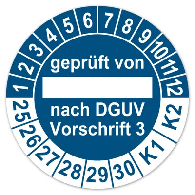 Testaufkleber DGUV V3, 30 mm, 50 Stück, blau, Vinyl, wasserdicht