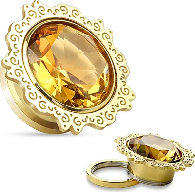 Produktbild von Flesh Tunnel Ohr Piercing Ohrstecker Blume Topaz Zirkonia Screw Fit Chirurgenstahl  16 mm