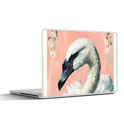 Produktbild von MuchoWow® Laptop Aufkleber Sticker Cover Schwan - Tiere - Blumen - Pastell - Weiß 32.5x23.5 cm - Sticker für Laptop - Selbstklebend