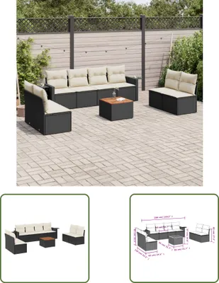 Produktbild von The Living Store 9-tlg. Garten-Sofagarnitur mit Kissen Schwarz Poly Rattan