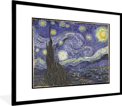 Produktbild von MuchoWow® MuchoWow® Gerahmtes Poster Sternennacht - Vincent van Gogh 80x60 cm - Poster mit zchwarzem Bilderrahmen - Schlafzimmer-Dekorationen - Fotoposter