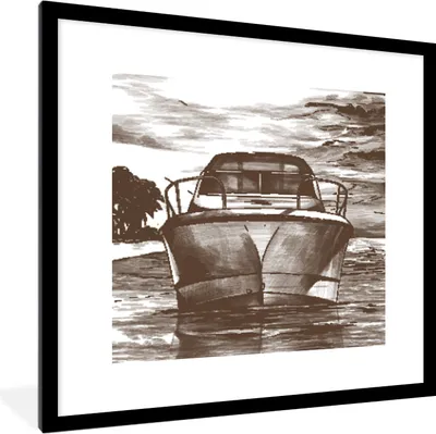 Produktbild von MuchoWow® MuchoWow® Gerahmtes Poster Boot - Meer - Schwarz - Weiß 40x40 cm - Poster mit zchwarzem Bilderrahmen - Poster - Plakat im Rahmen