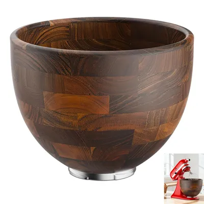 Produktbild von 5-Qt-Edelstahl-Rührschüssel mit Holzmaserung, kompatibel mit KitchenAid 4,5–5-Qt-Neigungsküchenmaschinen, geeignet für K45SS, KSM75–150