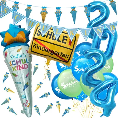 Produktbild von Oblique Unique Schuleinführung Schulanfang Einschulung Deko Set 2024 für Jungs - Girlanden + Luftballons + Konfetti