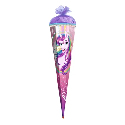 Produktbild von ROTH Schultüte Einhornportrait 85 cm groß Glitzerborte LED-Band Glitter eckig Rot(h)-Spitze Tüllverschluss Zuckertüte