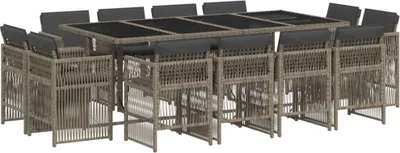 Produktbild von 13-tlg. Garten-Essgruppe mit Kissen Grau Poly Rattan