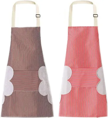 Produktbild von 2-teilige Küchenschürze für Erwachsene, Damen und Herren, verstellbar, wasserdicht und ölabweisend, abwischbar mit Taschen