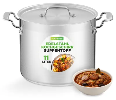 Obrázok produktu pre Hrniec na polievku Nutrichef 37 cm, veľký hrniec 11 l, indukčný hrniec, hrniec na dusené mäso a polievky, veľkokapacitný hrniec, hrniec na zeleninu, nerezové rukoväte