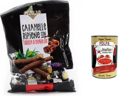 Produktbild von 12x La Giulia Caramelle gefüllt mit Lakritze aus Kalabrien Dop 150g + Italian gourmet polpa 400g