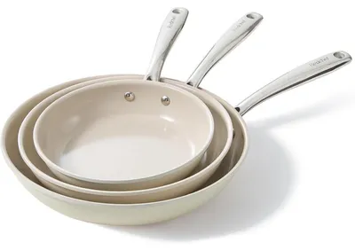 Produktbild von Pfannenset Keramik Induktion Antihaft Bratpfannen 20 24 28 cm Beige Backofenfest Spülmaschinenfest