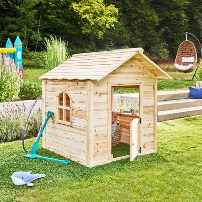 Zdjęcie produktu dla HOME DELUXE - Domek do zabawy - THE BIG PALACE Nature -118 x 138 x 132 cm - bez ławki - Domek do zabawy dla dzieci, w tym materiał montażowy I Domek ogrodowy Domek drewniany Domek dla dzieci