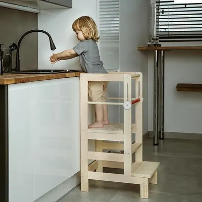 Imagen del producto de Torre de aprendizaje Montessori para niños, a partir de 1 año, con altura ajustable. Torre de aprendizaje de madera, estable y segura para niños