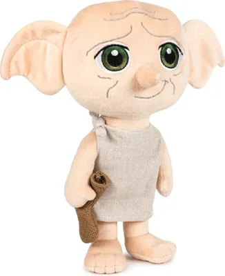 A plush toy of the character Dobby from Harry Potter standing against a white background.