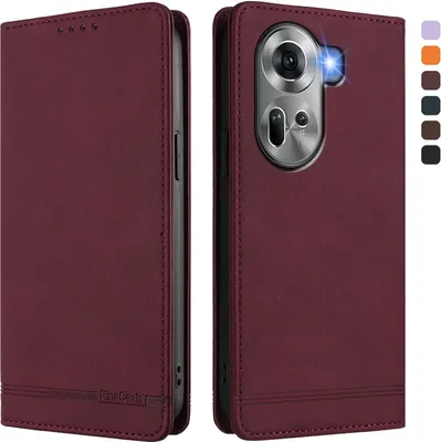 Produktbild von Hülle für Oppo Reno11 5G, Retro Kunstleder Ständer Klapphülle mit Kartenfächer und Magnetische Rot