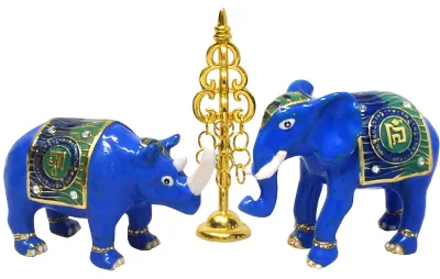 Feng-Shui-Olifant & Neushoorn mit Stab – Glücksskulptur