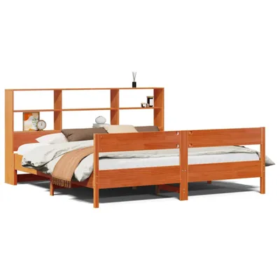 Produktbild von Massivholzbett mit Regal ohne Matratze Wachsbraun 200x200 cm