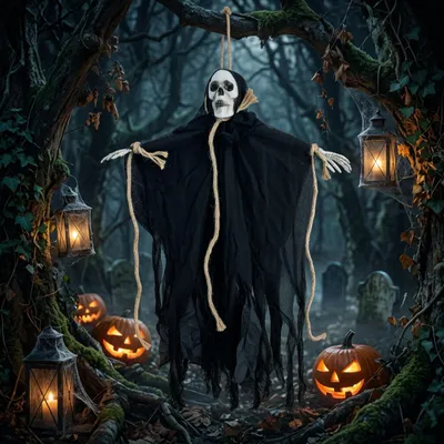 Halloween-Skelett, schwarz, Hängedekoration, 1 Stück
