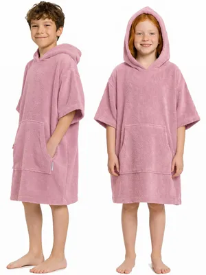 Produktbild von CalmyBEACH Frottee Badeponcho Kinder Bademantel - Altrose 10-13 Jahre 100% Baumwolle