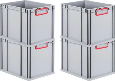 Produktbild von SuperSparSet 4x Eurobox NextGen Color | HxBxT 32x30x40cm | 30 Liter | Griffe rot geschlossen | Glatter Boden | Grau | Eurobehälter, Transportbox, Transportbehälter, Stapelbehälter
