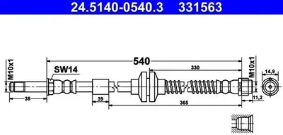 Produktbild von ATE 24.5140-0540.3 Bremsschlauch Vorne für VW Amarok Pickup (2HA, 2HB, S1B, S6B, S7A, S7B) Amarok Pritsche / Fahrgestell (S1B, S6B, S7B)