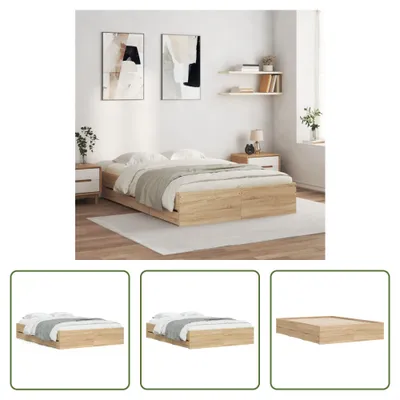 Produktbild von The Living Store Bettgestell mit Schubladen Sonoma-Eiche 135x190cm Holzwerkstoff