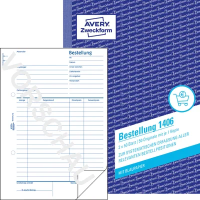 Produktbild von Avery Zweckform 1406, Bestellung, A5, mit Blaupapier, 2x50 Blatt