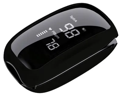 Produktbild von Pulsoximeter 019 für Kinder, wiederaufladbar, mit LED-Display, Trageschlaufe und Fingersensor - Schwarz