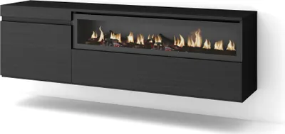 Produktbild von TV-Schrank, Lowboard, 150x35x45cm, Für TV-Geräte bis zu 65", Elektrokamin, Hängend, Schwarz