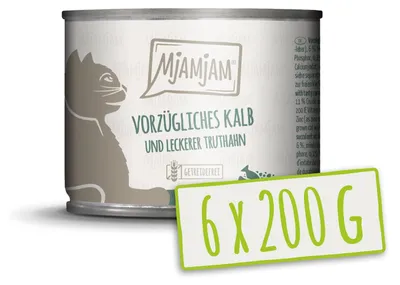 Produktbild von MjAMjAM vorzügliches Kalb & Truthahn an leckeren Möhrchen, Adult, Truthahn, Kalbsfleisch, 200 g, Getreidefrei