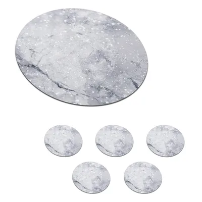 Obrázok produktu pre MuchoWow® Okrúhly sklenený podšálok, sada 6 ks Mramor - trblietky - sivé 10x10x0.3cm Podložky pod poháre - podložky pod nápoje - ochrana stolovej
