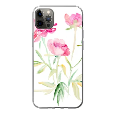 Produktbild von MuchoWow® Handyhülle Schutzhülle Hülle für iPhone 13 Pro Max Blumen - Aquarell - Rosa Silikon Softcase Handy Hülle - Mobiltelefon