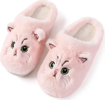 Image de ASKSA Chaussons moelleux Femmes Hommes Hiver Chat Chaussons Coton Pluesch Doux Drôles d'animaux Chaussures Cat Slippers, Rose, Taille : 38-39