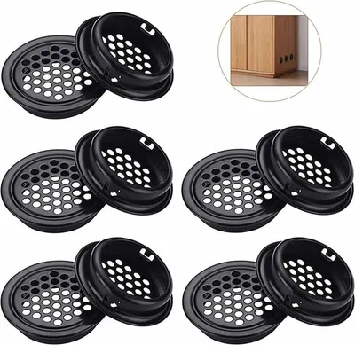 Obrázek produktu pro Kulaté větrací mřížky z nerezové oceli, 10 kusů, průměr 42 mm, černé ventilační otvory pro kuchyňské skříňky a nábytek