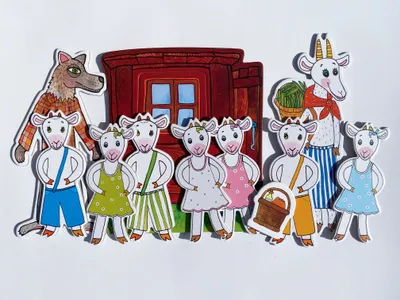 Obrázok produktu pre O kozliatkach - bábky 9 ks, chlievik